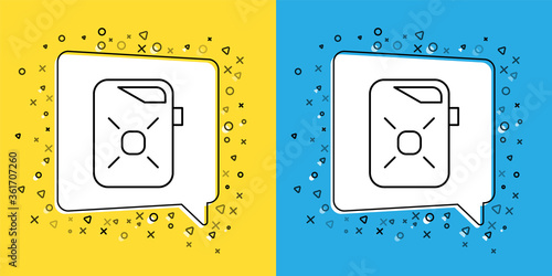 Set line Canister for motor machine oil icon isolated on yellow and blue background. Oil gallon. Oil change service and repair. Engine oil sign.  Vector Illustration