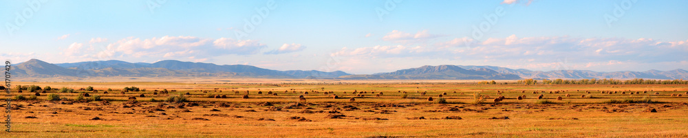 Mountain-steppe landscape with clouds. South Siberia. The Republic of Khakassia.