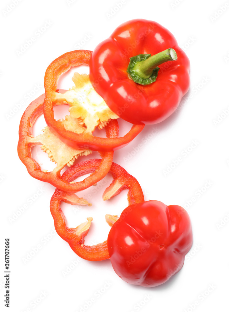 Cut red bell pepper on white background Cut red bell pepper on white background
