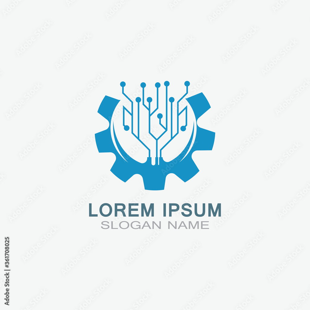 Gear with Circuit vector template logo simple for business technology design Gear with Circuit vector template logo simple for business technology design