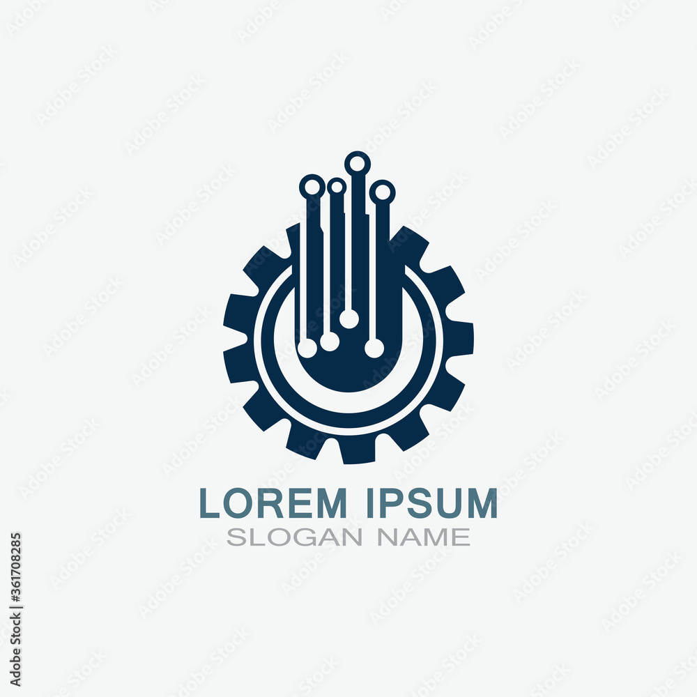 Gear with Circuit vector template logo simple for business technology design Gear with Circuit vector template logo simple for business technology design