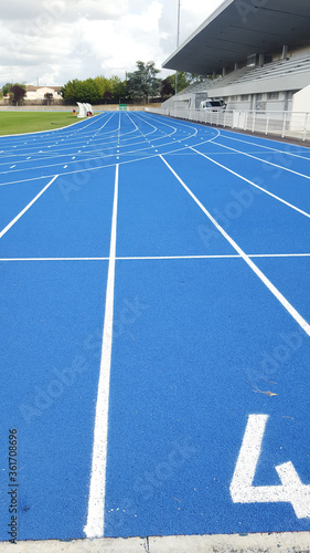Athletics running track blue treadmill in race sport field