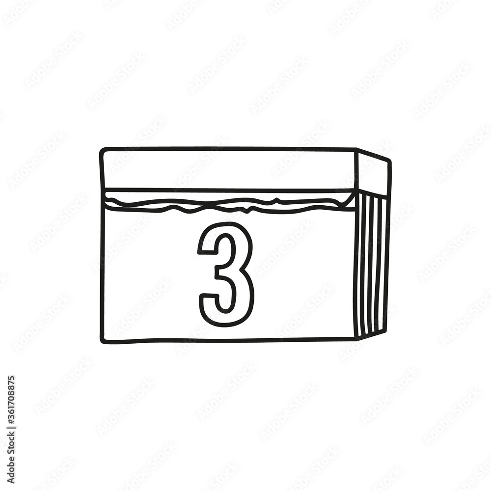 Tear-off calendar vector icon in doodle sketch style with the date 3. Tear-off calendar vector icon in doodle sketch style with the date 3.