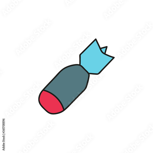 Doodle aerial bomb icon. Vector illustration of flying bomb on white background.
