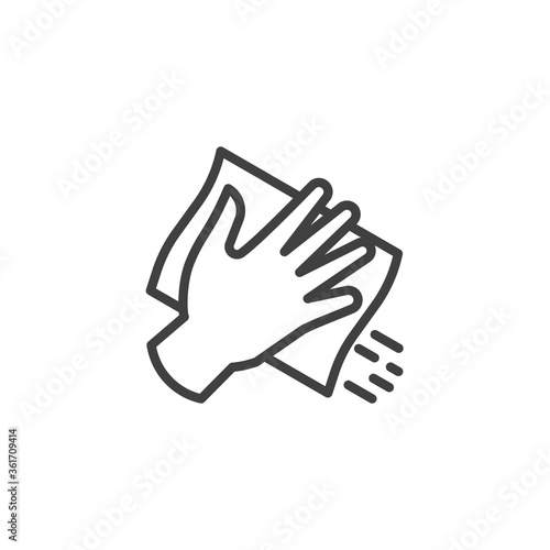 Hand with cleaning napkin line icon. linear style sign for mobile concept and web design. Surface wiping, disinfection outline vector icon. Symbol, logo illustration. Vector graphics