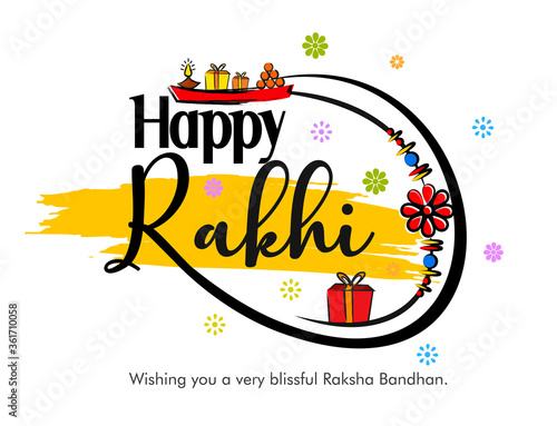 illustration of greeting card, sale abstract or poster with decorative Rakhi for Raksha Bandhan, Indian festival of brother and sister bonding celebration with hindi text meaning 'raksha bandhan' 