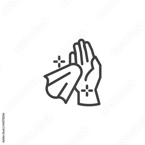 Cleaning hands with antibacterial wipes line icon. linear style sign for mobile concept and web design. Dry hand with a napkin outline vector icon. Symbol, logo illustration. Vector graphics