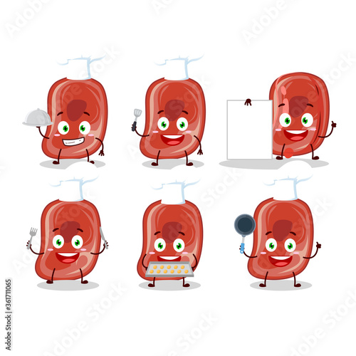 Cartoon character of ham with various chef emoticons