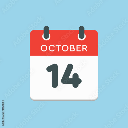 Calendar icon day 14 October, template icon date