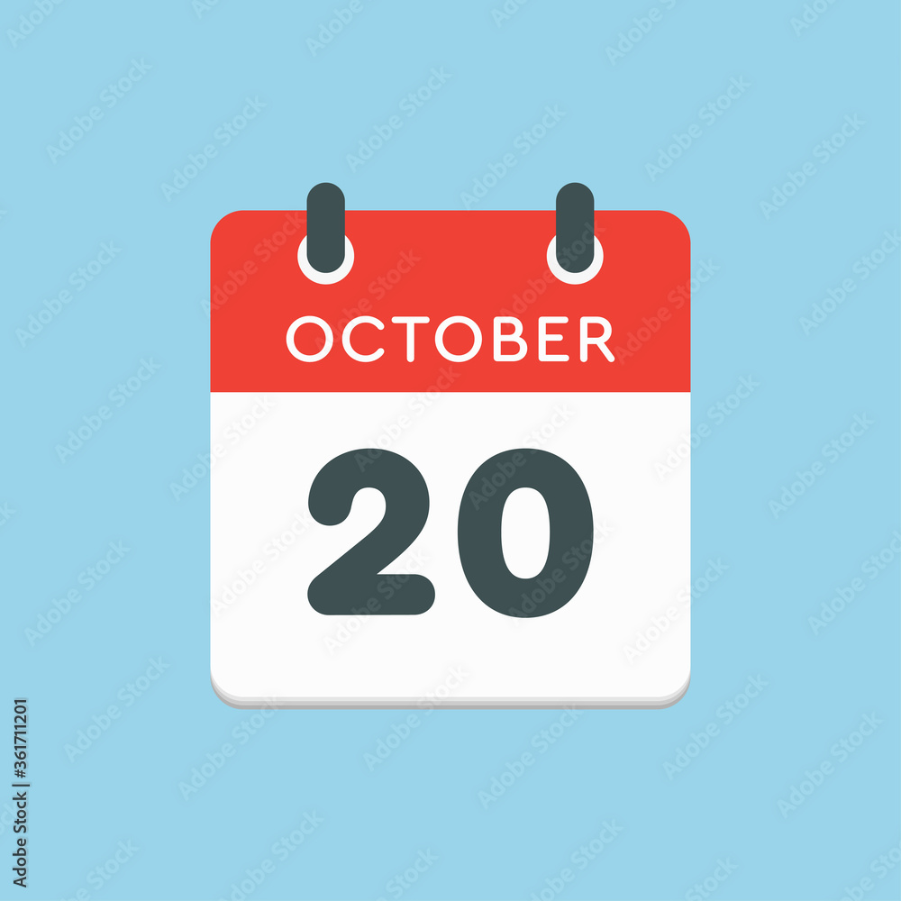 Calendar icon day 20 October, template icon date Calendar icon day 20 October, template icon date