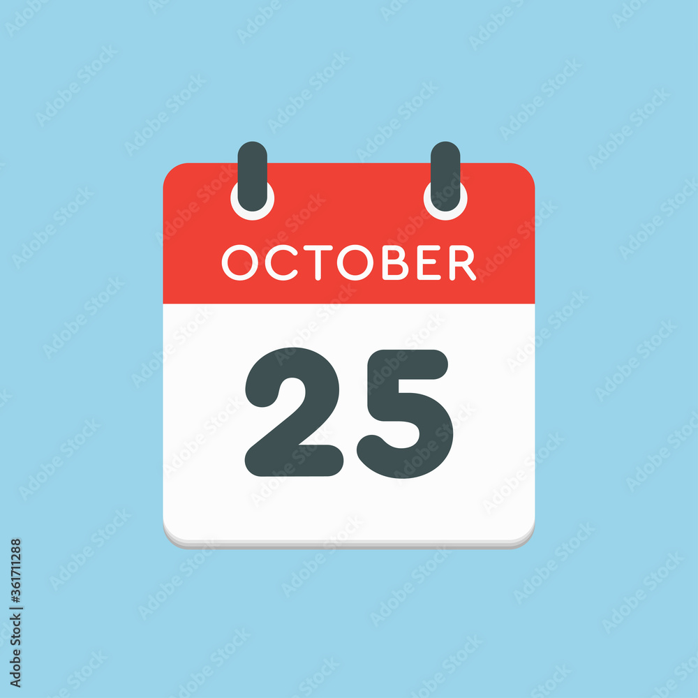 Calendar icon day 25 October, template icon date Calendar icon day 25 October, template icon date