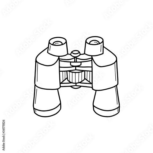Tourist binoculars isolated on a white backgroun.long-range vision device, image intensifier optical device. Vector illustration in Doodle style.Optical instrument isolated on white background.
