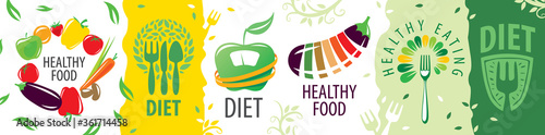 Set of vector logos of diet and healthy eating