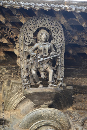 Sculptures and friezes on the walls of The Chennakeshava Temple or Vijayanarayana Temple of Belur, is a 12th-century Hindu temple in the Hassan district of Karnataka state, India. 