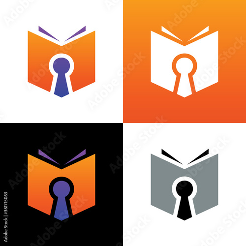 Book and keyhole logo template, secret book icon design, diary book and lock symbol - Vector