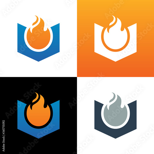 Fire and book icon design, Spirit book logo template - Vector