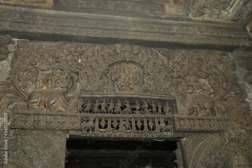 Sculptures and friezes on the walls of The Chennakeshava Temple or Vijayanarayana Temple of Belur, is a 12th-century Hindu temple in the Hassan district of Karnataka state, India. 