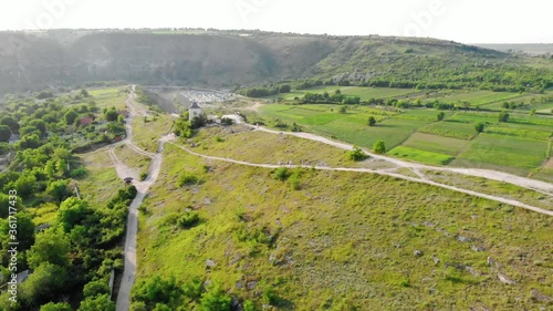 Aerial view of a Trebujeni village. Old Orhei is a historical and archaeological complex in the eponymous natural and cultural reserve of Republic of Moldova. photo