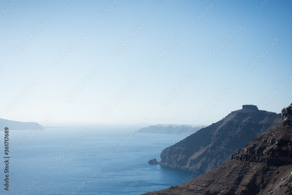 View over the sea and island from Fira, the capital of Santorini, Greece