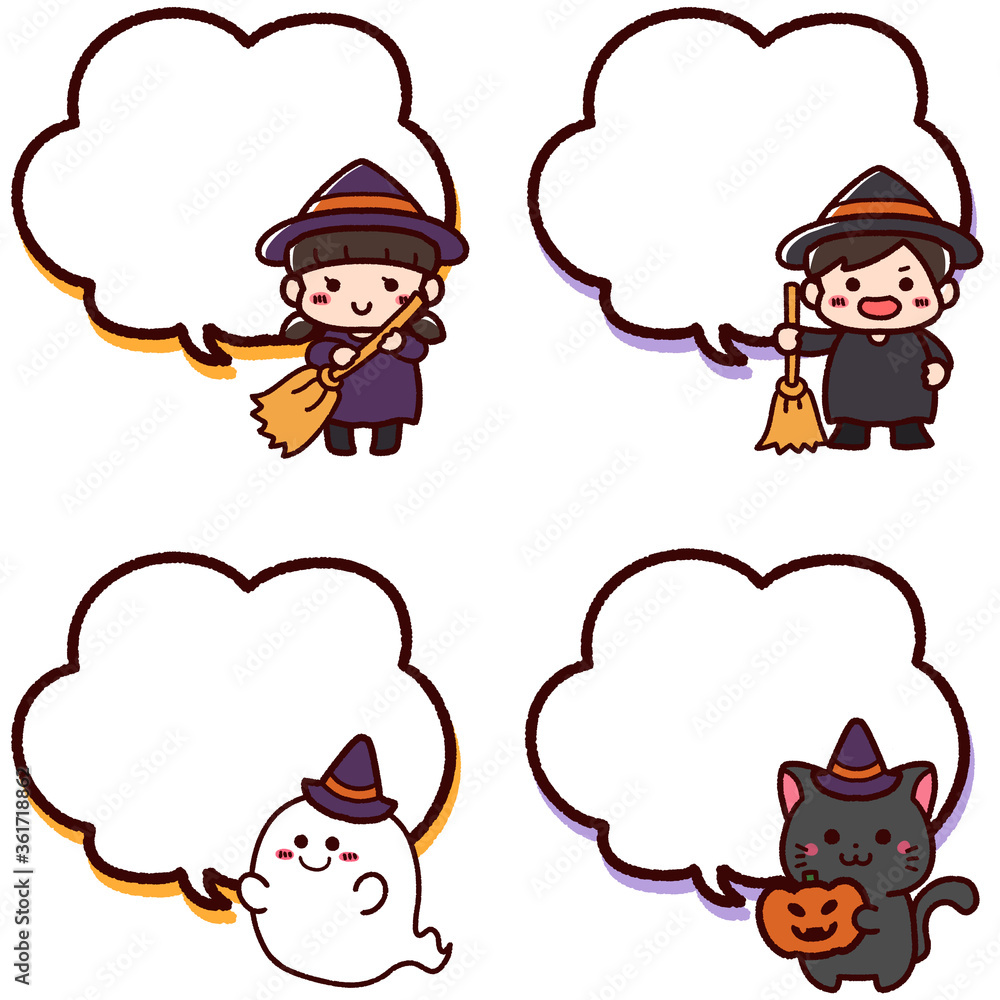 ハロウィンのキャラクター　吹き出しセット