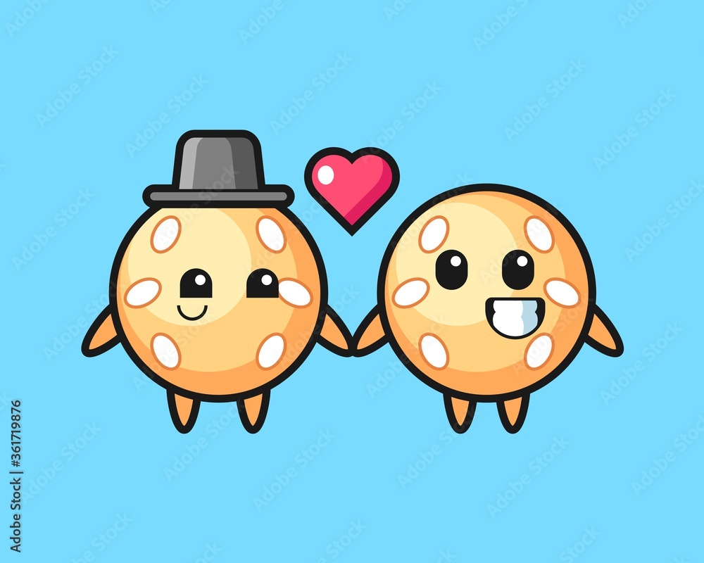 Sesame ball couple cartoon fall in love Sesame ball couple cartoon fall in love