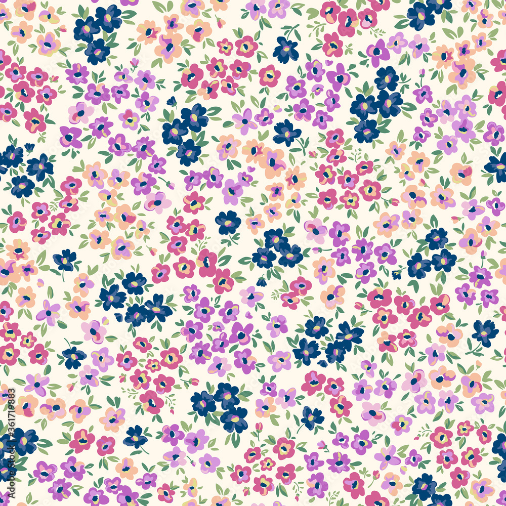 Colorful ditsy flowers. Hand drawn vector
