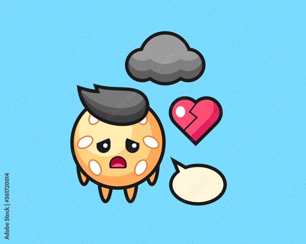 Fototapeta premium Sesame ball cartoon is broken heart