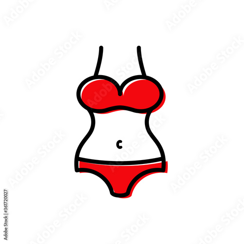 Concepto moda de verano. Icono plano lineal bikini con color rojo