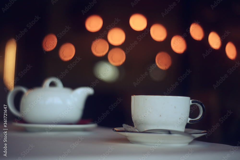 breakfast in a cafe, interior morning food hotel, teapot and cup serving restaurant breakfast in a cafe, interior morning food hotel, teapot and cup serving restaurant