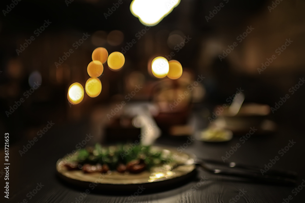 salad in cafe interior, asian cuisine, abstract in restaurant background
