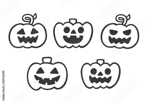 カボチャ ジャックオーランタン ハロウィン 手描き 線画 ベクター イラスト