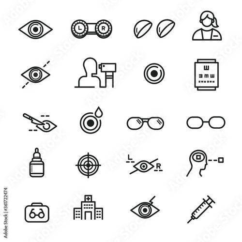 eye care icon set flat line design