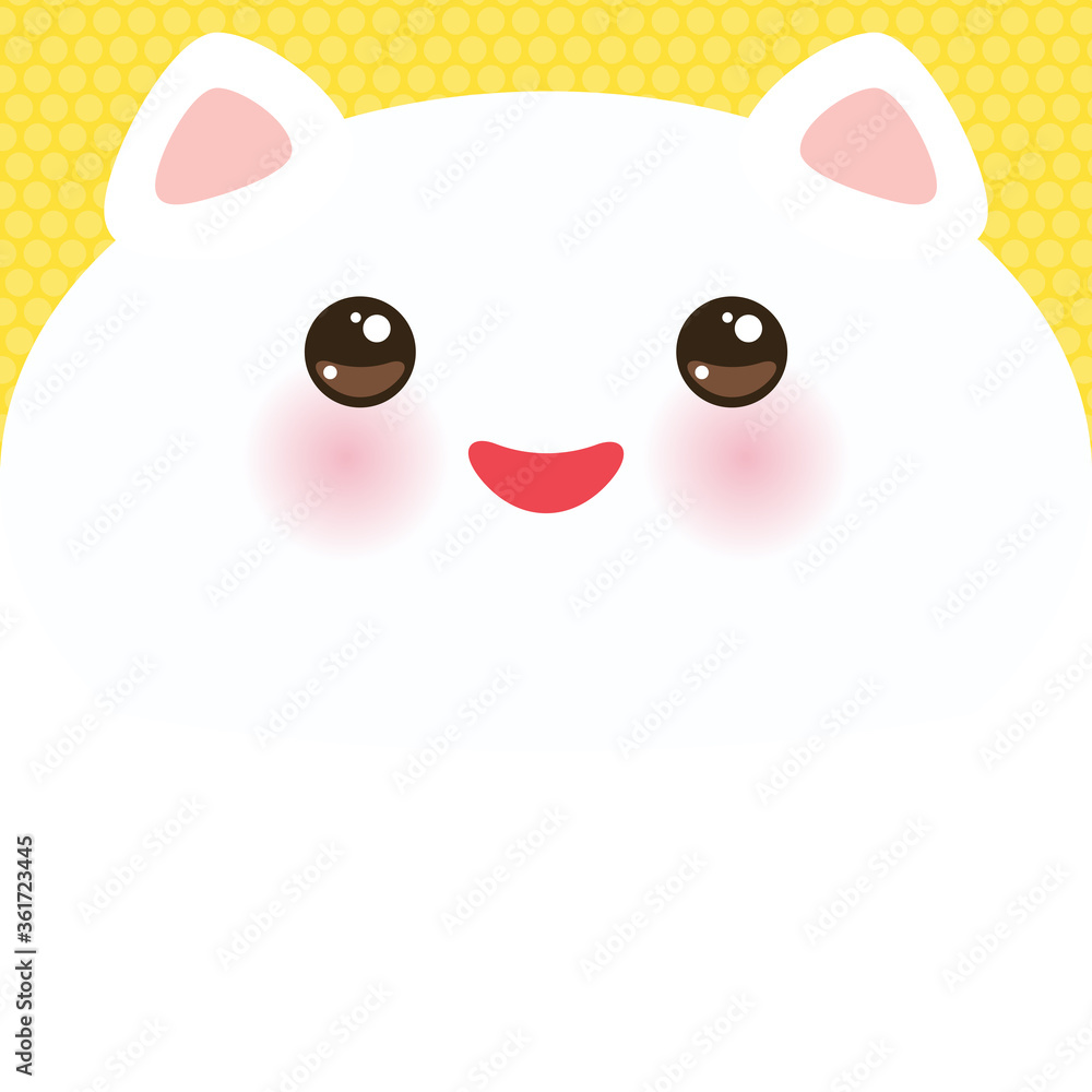 Kawaii funny cat, white pink bear face on yellow dot background. Card  banner design Nursery decor trend of the season, scandinavian style. Vector  vector de Stock | Adobe Stock