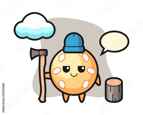 Sesame ball cartoon as a woodcutter