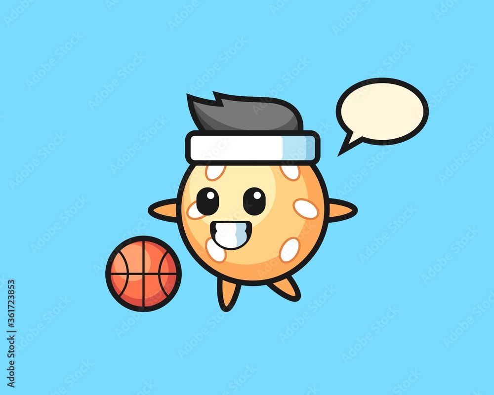Sesame ball cartoon is playing basketball