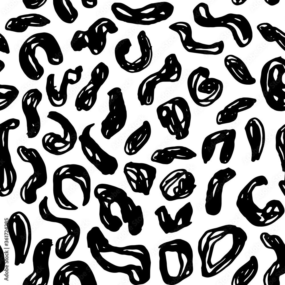 Seamless pattern black white leopard panther fur design, abstract simple lines scandinavian style background grunge texture. trend of the season. Can be used for Gift wrap fabrics, wallpapers. Vector Seamless pattern black white leopard panther fur design, abstract simple lines scandinavian style background grunge texture. trend of the season. Can be used for Gift wrap fabrics, wallpapers. Vector