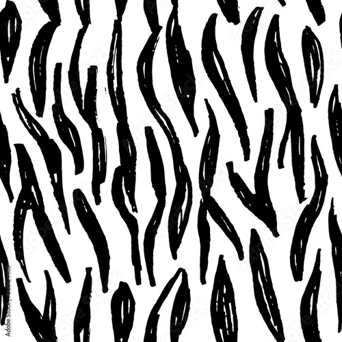Seamless pattern black white zebra tiger fur design, abstract simple lines scandinavian style background grunge texture. trend of the season. Can be used for Gift wrap fabrics, wallpapers. Vector