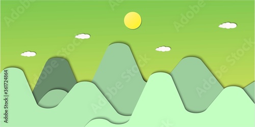 Green nature landscape scenery background paper art style.