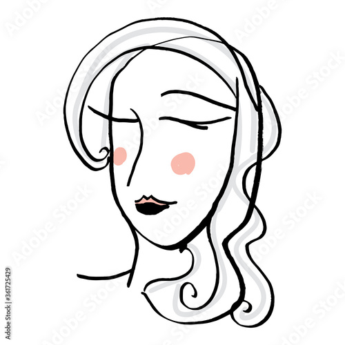 Artistic Portrait sketch beautiful woman Illustration of People Face doodle lines scandinavian style. Silhouette print for clothes, textile, poster card banner, decor trend of the season. Vector