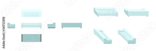 white couch from different angles, isometric