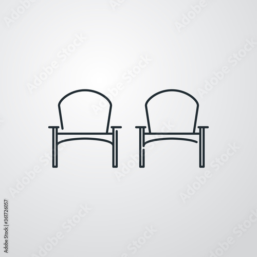 Icono plano lineal 2 butacas en fondo gris