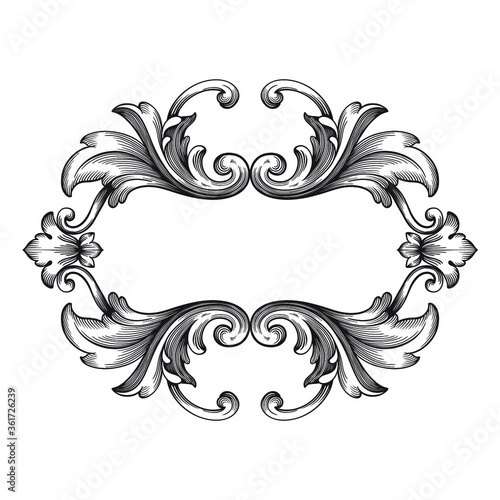 Vintage Ornament Element in baroque style with filigree and floral engrave the best situated for create frame, border, banner. It's hand drawn foliage swirl like victorian or damask design arabesque.