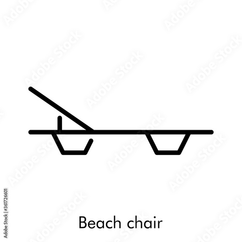 Concepto de vacaciones y viajes. Icono plano lineal silla de playa en color negro