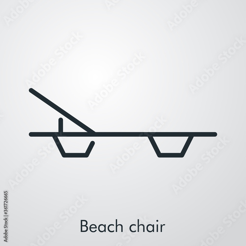 Concepto de vacaciones y viajes. Icono plano lineal silla de playa en fondo gris