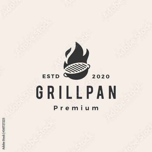 grill pan fire flame hipster vintage logo vector icon illustration