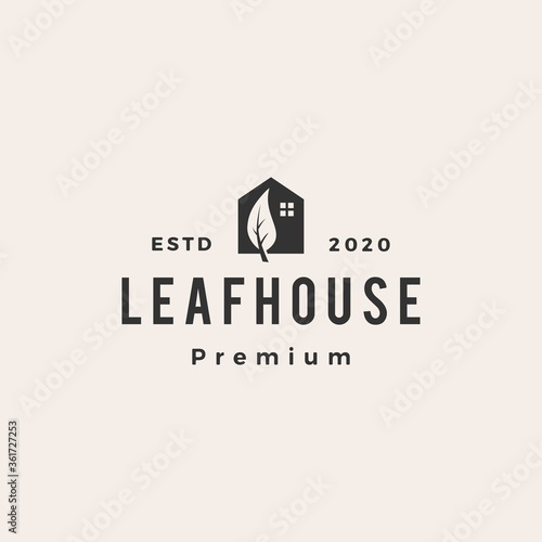 leaf house home mortgage roof architect hipster vintage logo vector icon illustration