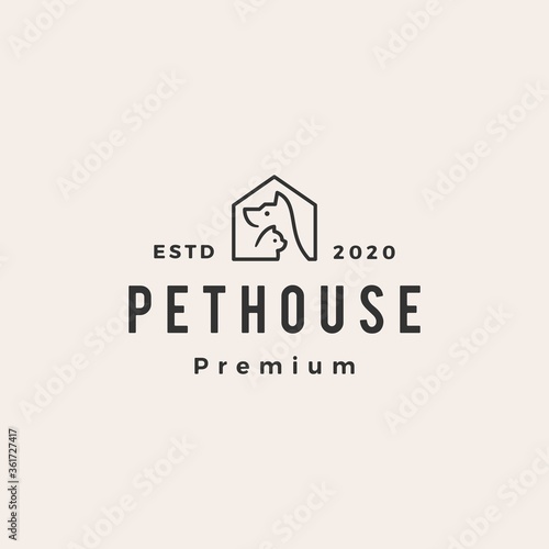 pet house dog cat hipster vintage logo vector icon illustration