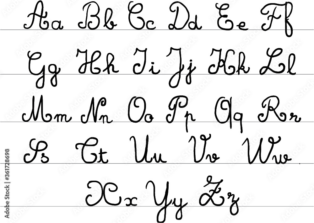 Handwritten old school script font. Latin alphabet, uppercase and lowercase  letters. Stock Vector | Adobe Stock