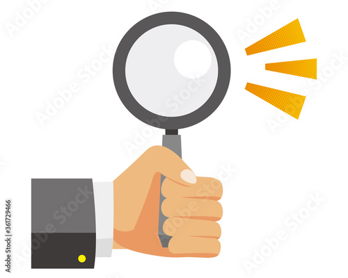 虫眼鏡を手に持ったベクターイラスト　ルーペのアイコン　