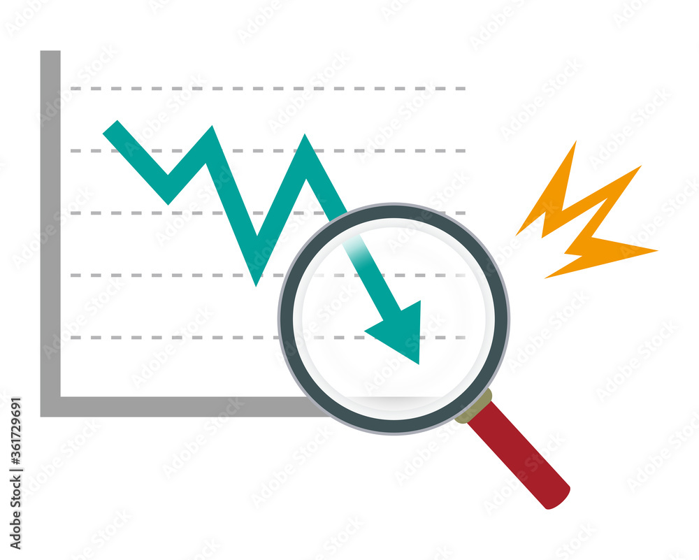 虫眼鏡でグラフを拡大するベクターイラスト ルーペのアイコン 矢印 株価下落 景気 Vector De Stock Adobe Stock